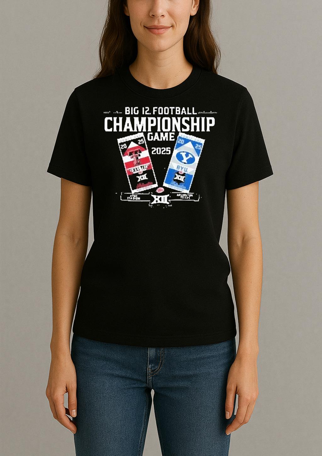 Officials Texas Tech Red Raiders Vs Brigham Cougars Big 12 2025 Football Championship Game Tickets Circle Black Womentee