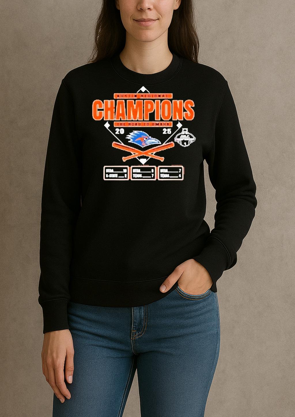 Officials Utsa Roadrunners 2025 The Road To Omaha Austin Regional Champions Circle Black sweater