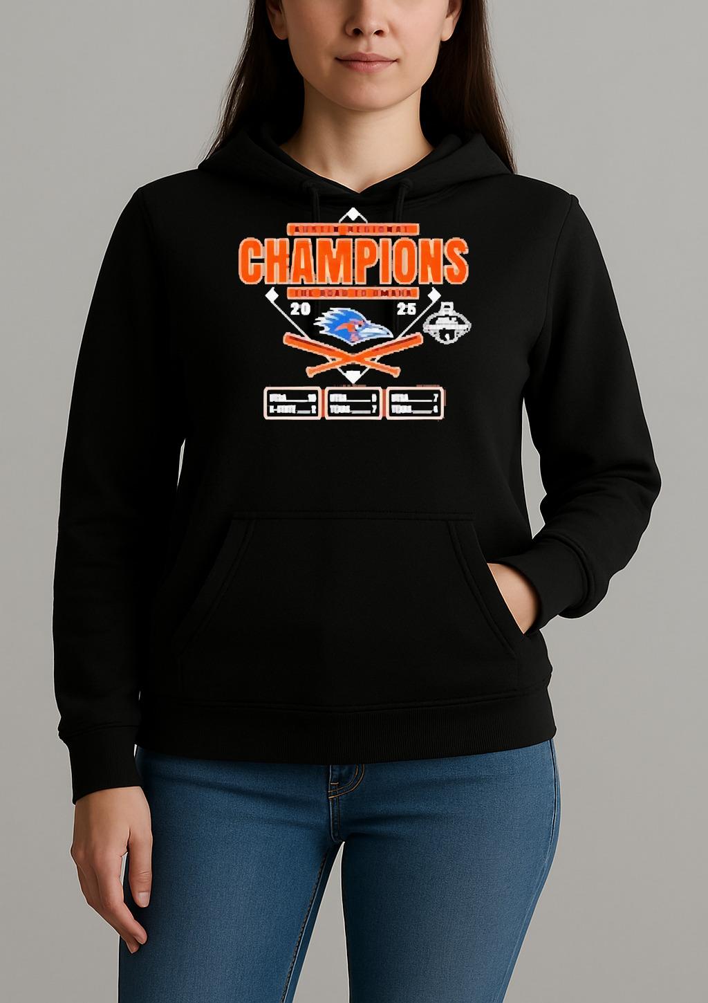 Officials Utsa Roadrunners 2025 The Road To Omaha Austin Regional Champions Circle Black Unisexhoodie