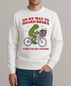 On My Way To Hoard Books And Cause Chaos Frog sweater