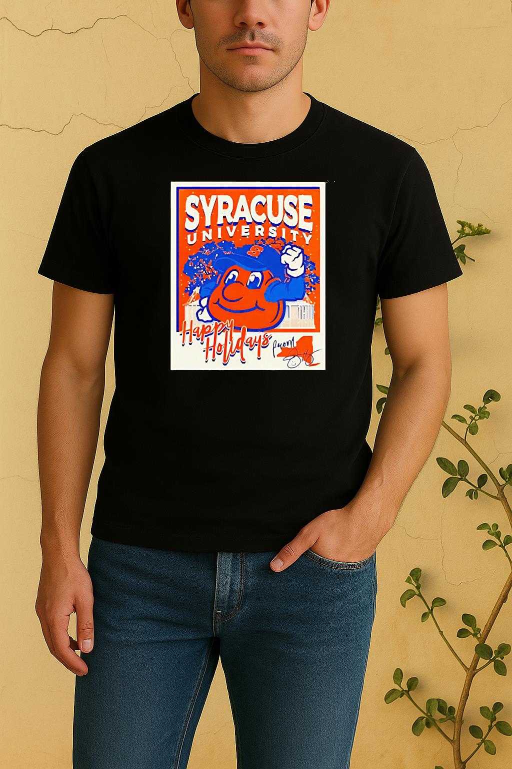 Orange Syracuse Mascot Happy Holidays Christmas Shirt by Bino Shirt – Custom Graphic T-Shirt