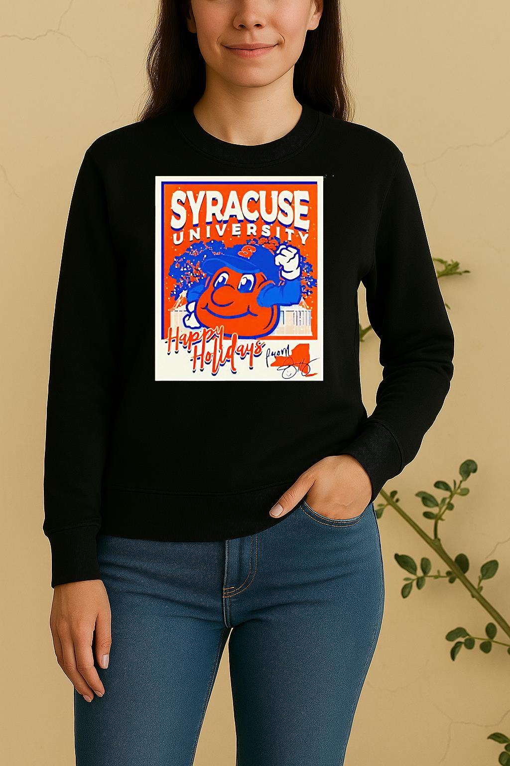 Orange Syracuse Mascot Happy Holidays Christmas Sweater