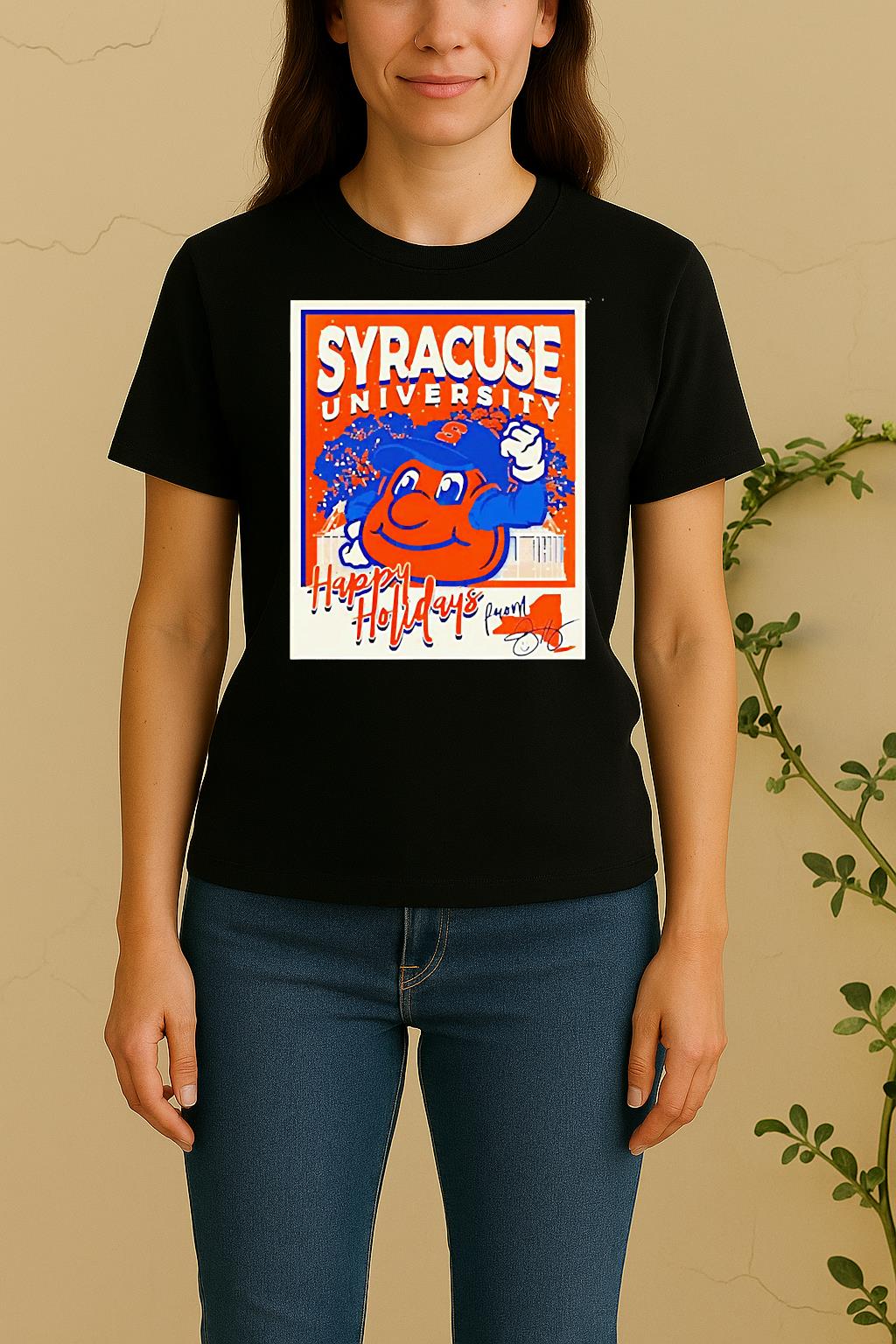 Orange Syracuse Mascot Happy Holidays Christmas Women Shirt