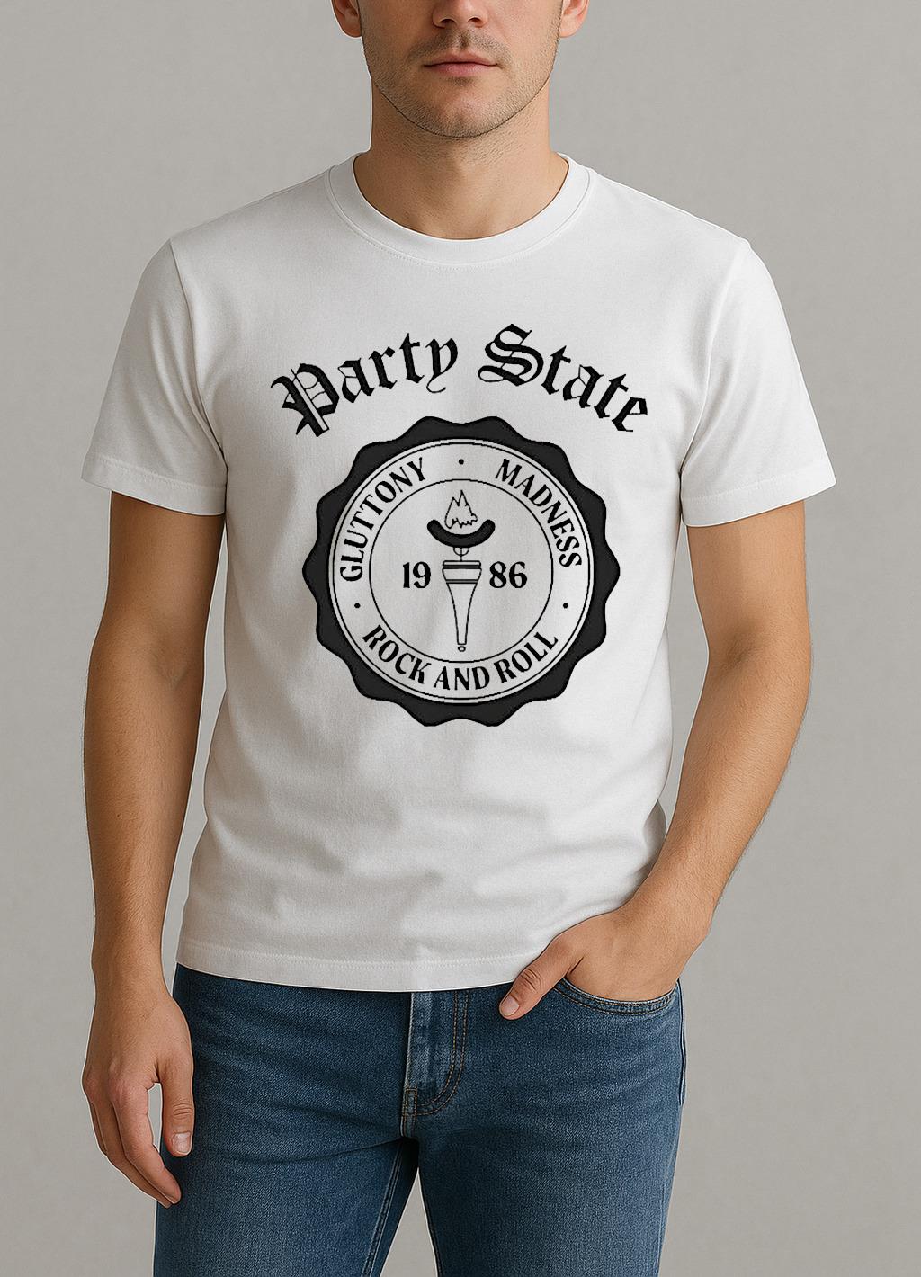 Party State Gluttony Madness Rock And Roll 1986 Logo Shirt