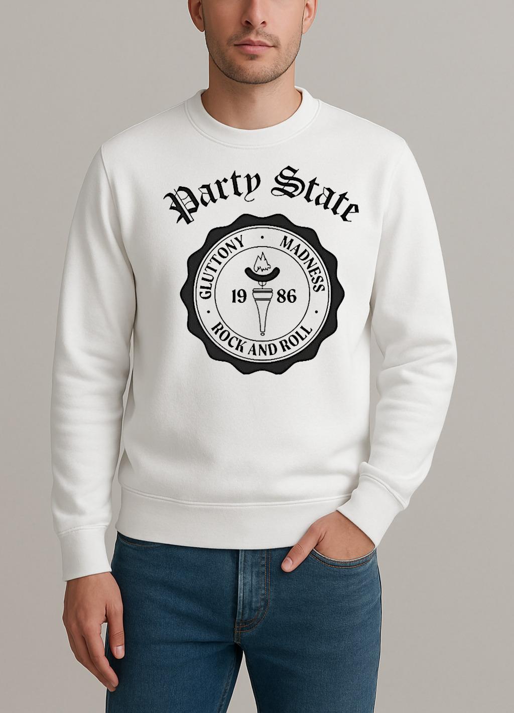 Party State Gluttony Madness Rock And Roll 1986 Logo sweater