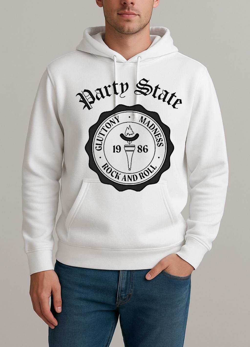 Party State Gluttony Madness Rock And Roll 1986 Logo Unisexhoodie