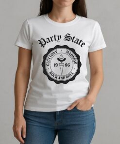 Party State Gluttony Madness Rock And Roll 1986 Logo W-tee
