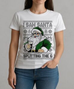 Santa Drinking Beer I Saw Santa Splitting The G Ugly Christmas W-tee