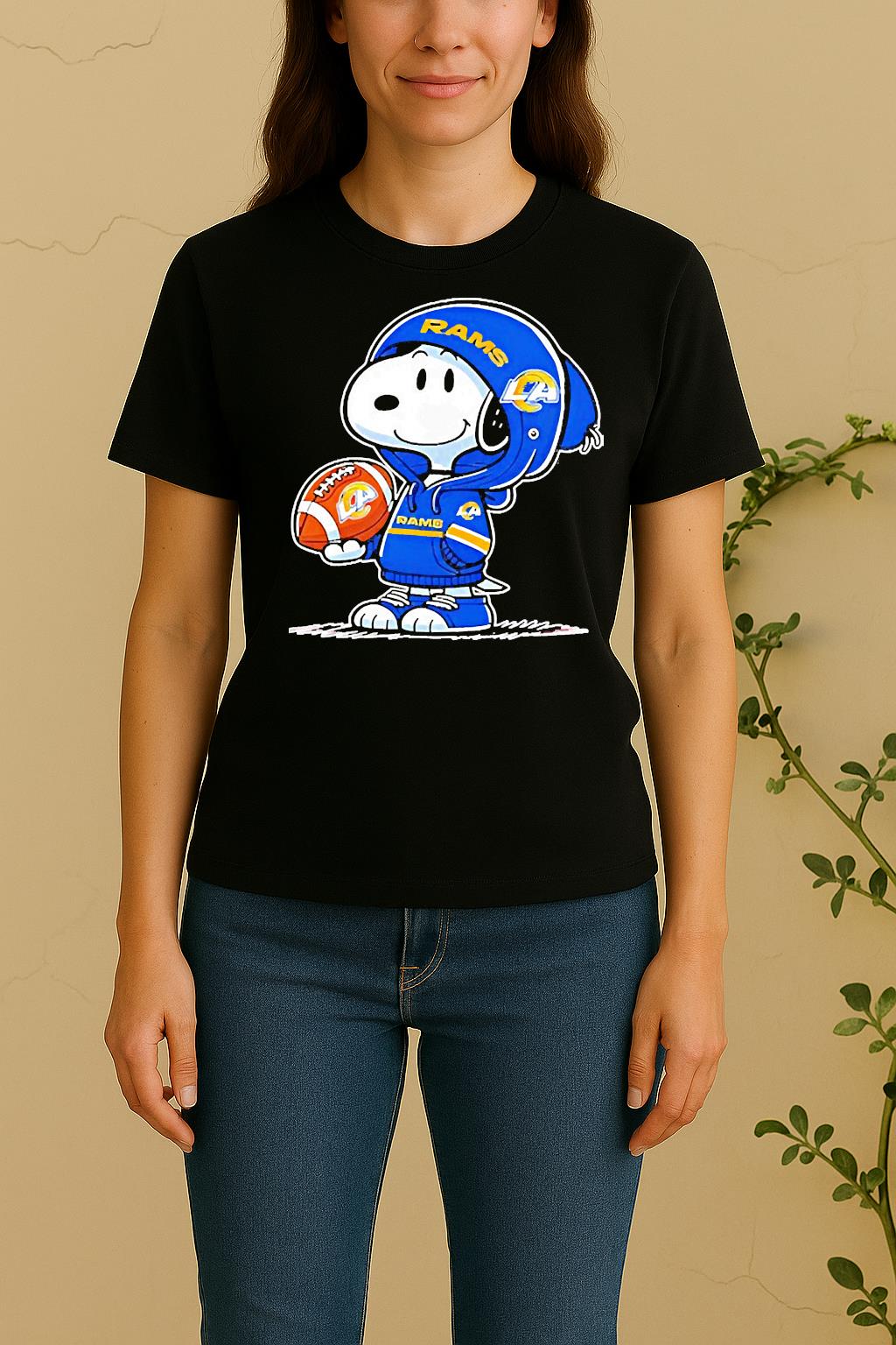 Snoopy Wears Los Angeles Rams Football Women Shirt