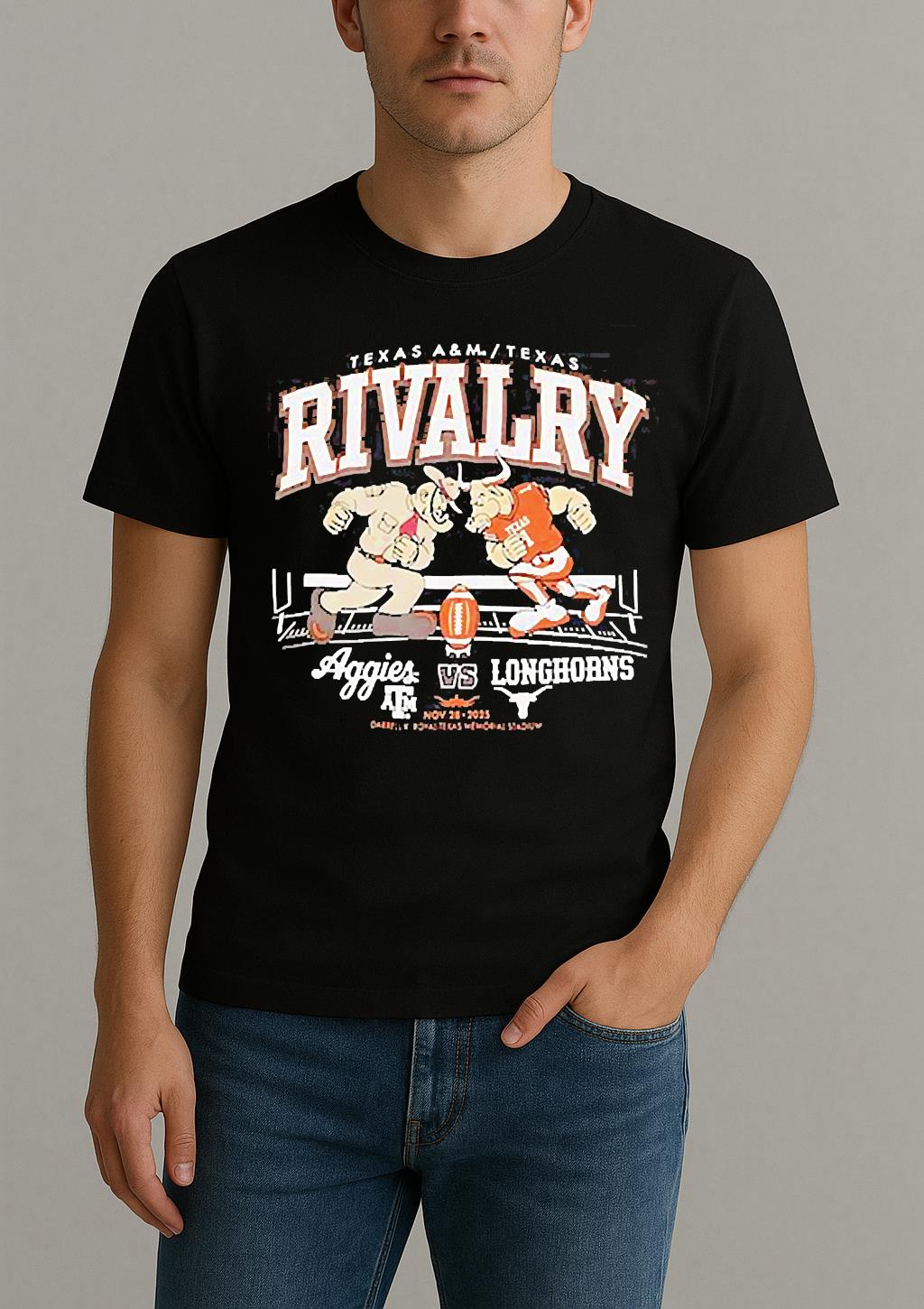 Texas Longhorns Vs Texas Am Aggies 2025 Rivalry Standing Mascot Shirt