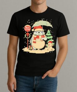 Totoro And Snowman Bus Stop Christmas 2025 Premium Shirt