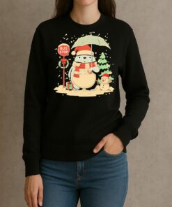 Totoro And Snowman Bus Stop Christmas 2025 Premium sweater
