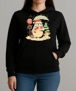Totoro And Snowman Bus Stop Christmas 2025 Premium Unisexhoodie