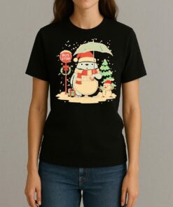Totoro And Snowman Bus Stop Christmas 2025 Premium Womentee