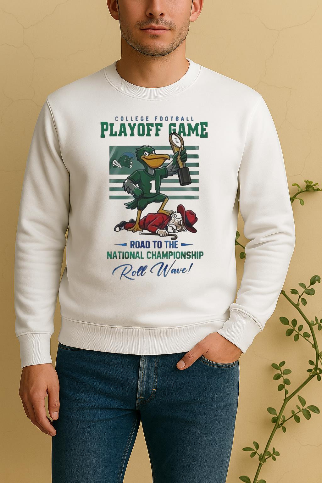 Tulane Green Wave Ncaa College Football Playoff Game Road To The National Championship Roll Wave Mascot 2025 Sweater