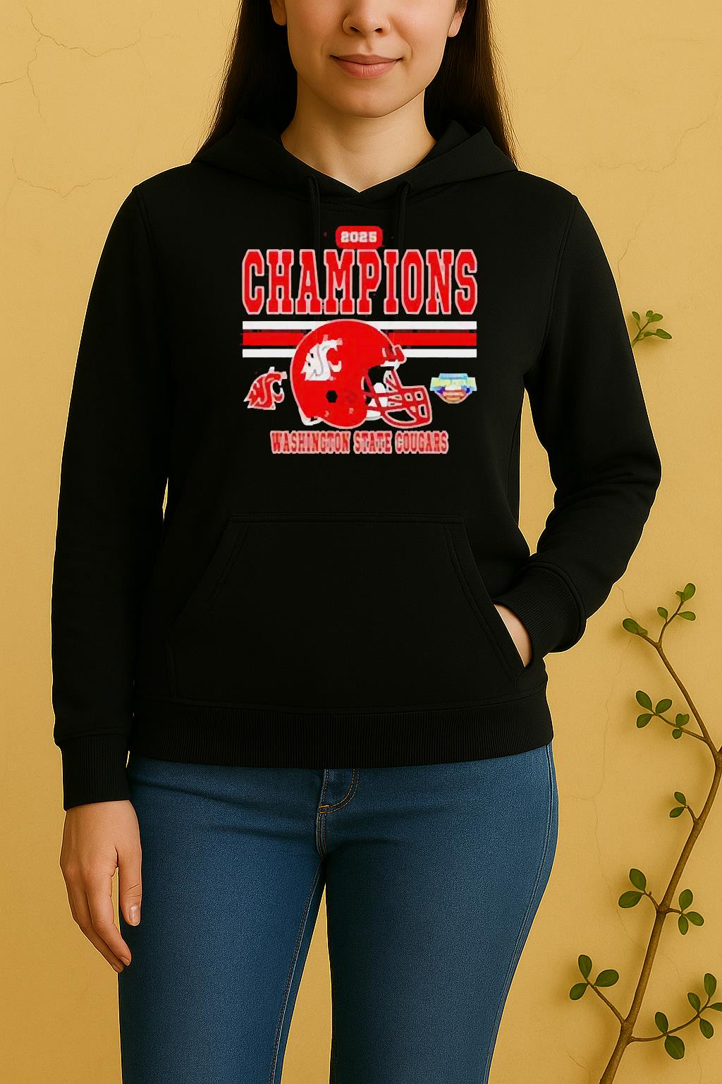 Washington State Cougars 2025 Potato Bowl Champions Helmet Unisex Hoodie