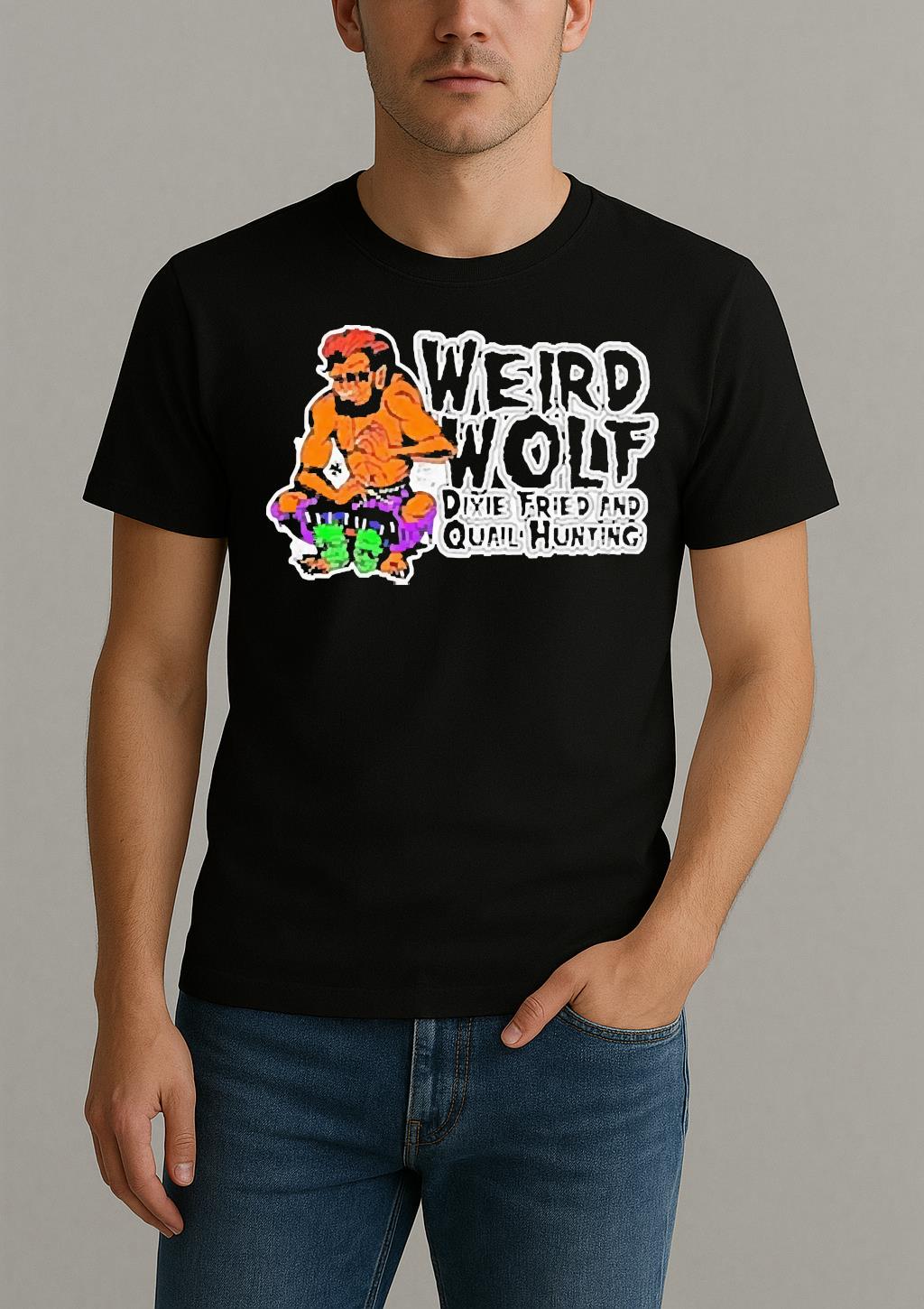 Weird Wolf Dixie Fried And Quail Hunting Goat Cartoon Shirt