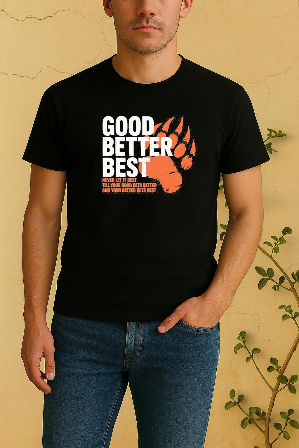Better Best Never Let It Rest Motivation Bear Tee Shirt by Bino Shirt – Custom Graphic T-Shirt