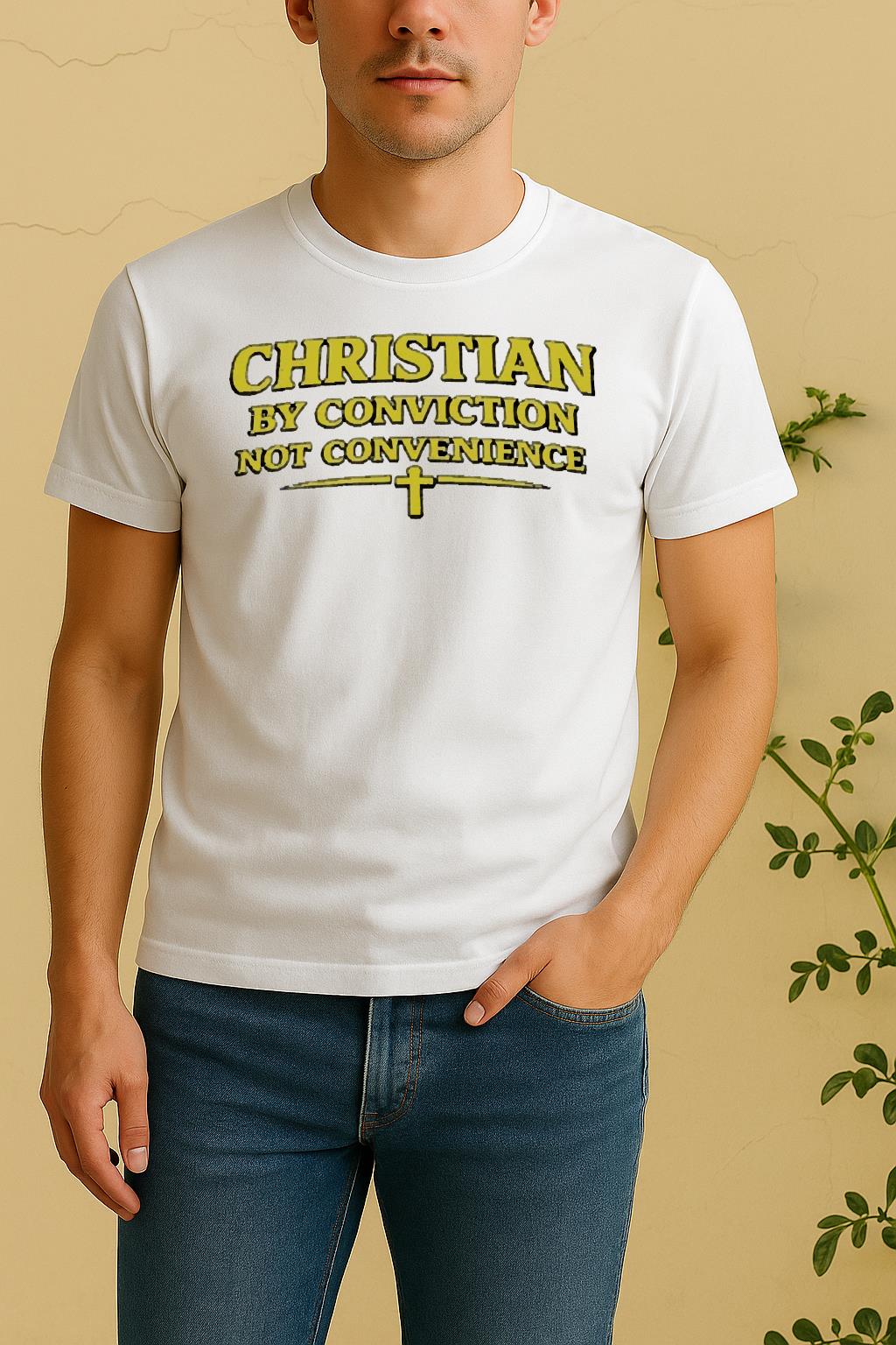Christian By Conviction Not Convenience Text Shirt by Bino Shirt – Custom Graphic T-Shirt