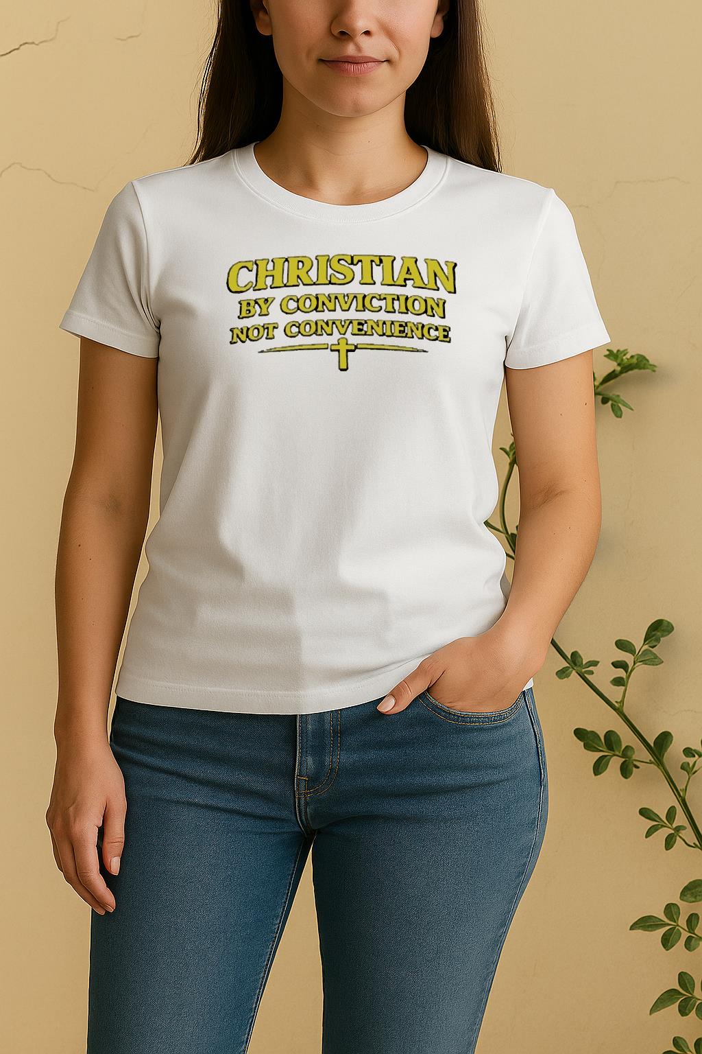 Christian By Conviction Not Convenience Text Women Shirt