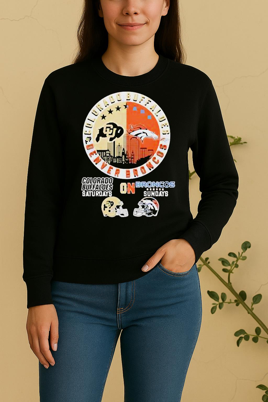 Colorado Buffaloes On Saturdays And Denver Broncos On Sundays Helmet Logo Mashup Sweater