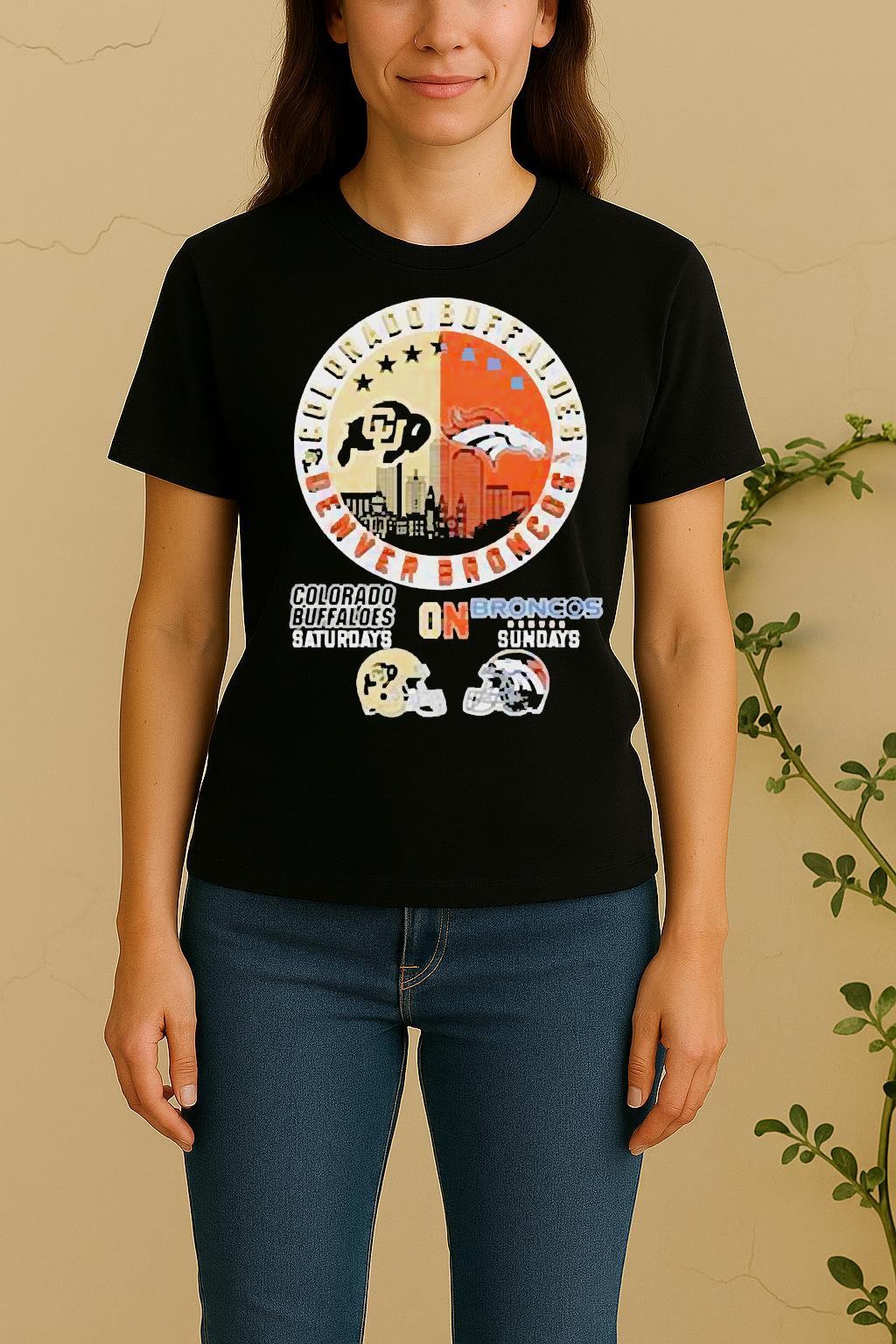 Colorado Buffaloes On Saturdays And Denver Broncos On Sundays Helmet Logo Mashup Women Shirt