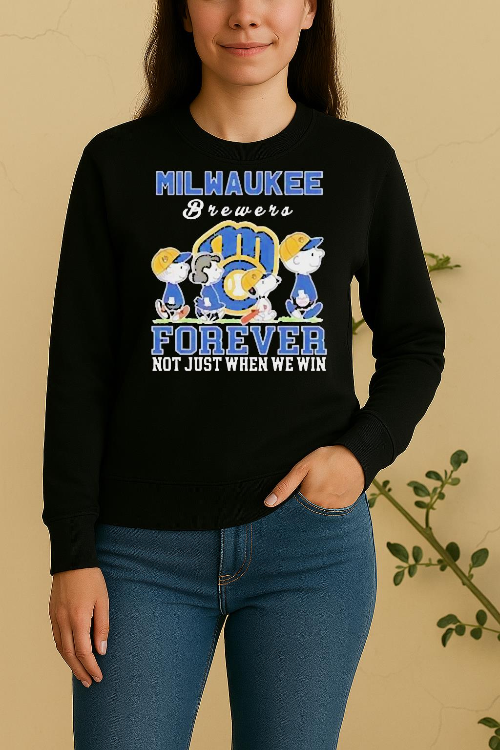 Cute Snoopy And Charlie Brown Milwaukee Brewers Baseball Forever Not Just When We Win Sweater