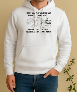 I Live On The Corner Of Funny Street And Silly Road In Crazy Town Which Is In Psycho Valley In A Twisted State Of Mind Unisex Hoodie