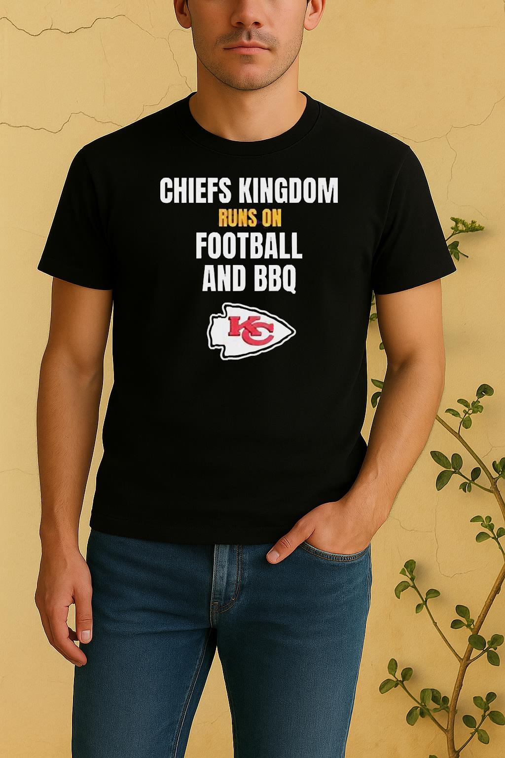 Kansas City Chiefs Kingdom Runs On Football And Bbq Shirt by Bino Shirt – Custom Graphic T-Shirt