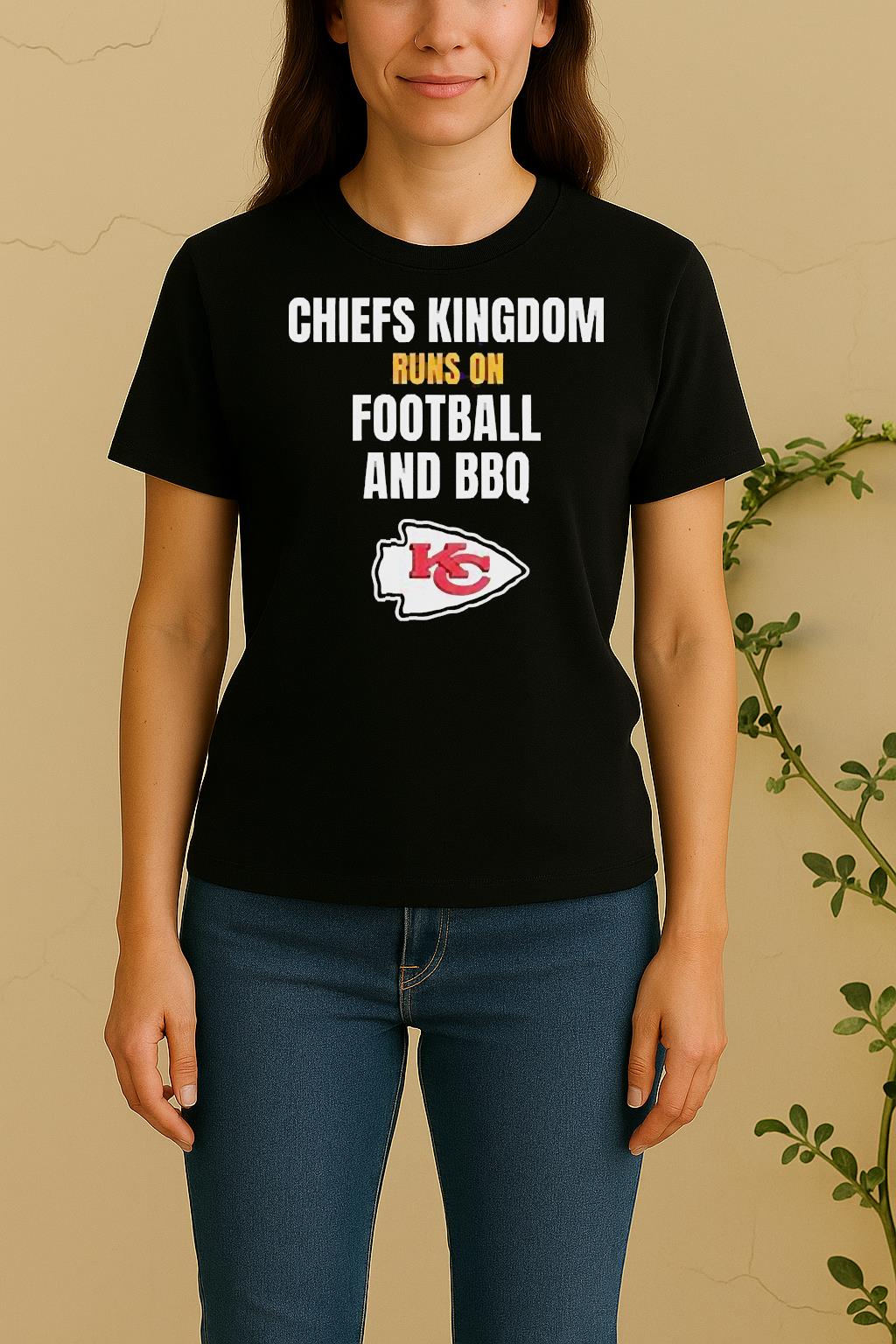 Kansas City Chiefs Kingdom Runs On Football And Bbq Women Shirt