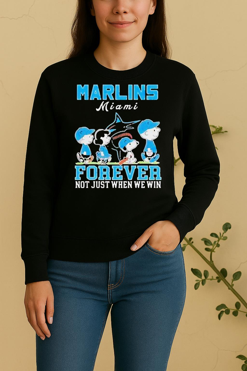 Cute Snoopy And Charlie Brown Miami Marlins Baseball Forever Not Just When We Win Sweater