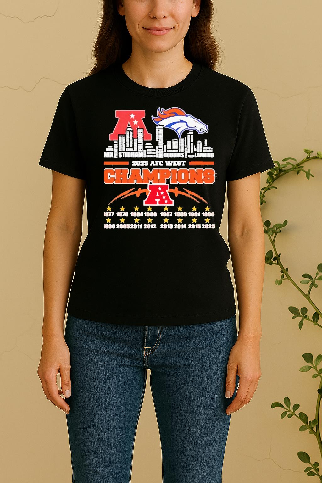 Officials 2025 Afc West Champions Denver Broncos All Names City Skyline Graphic Women Shirt