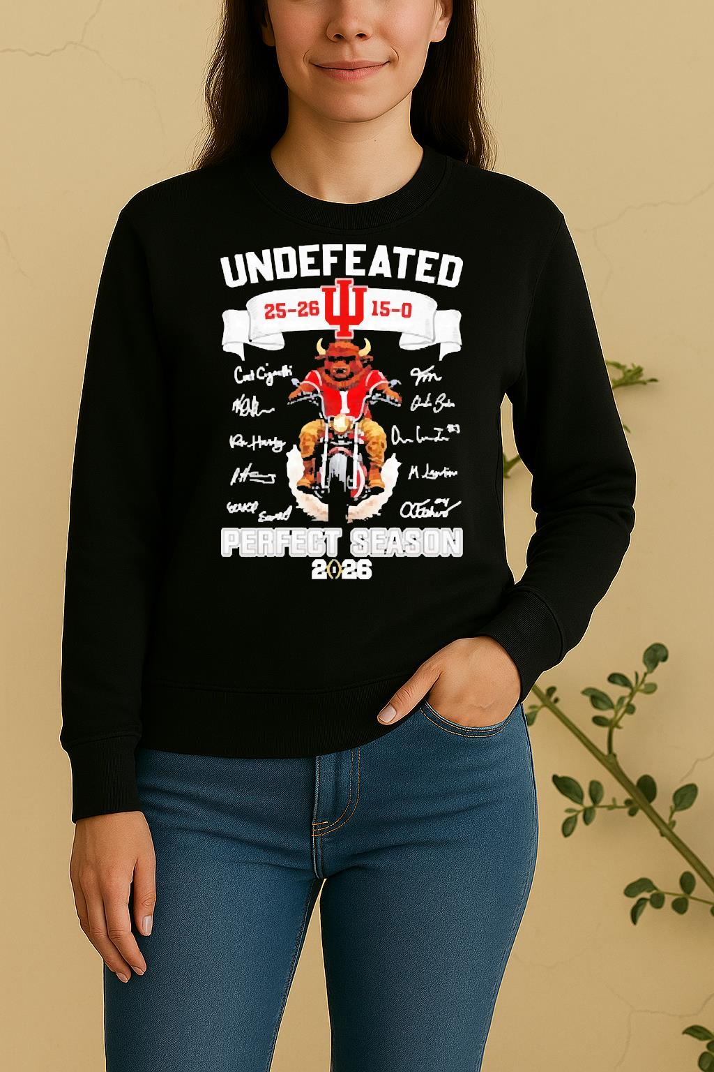 Officials 2026 Indiana Hoosiers Mascot Bike Motor Undefeated Perfect Season All Signatures Sweater