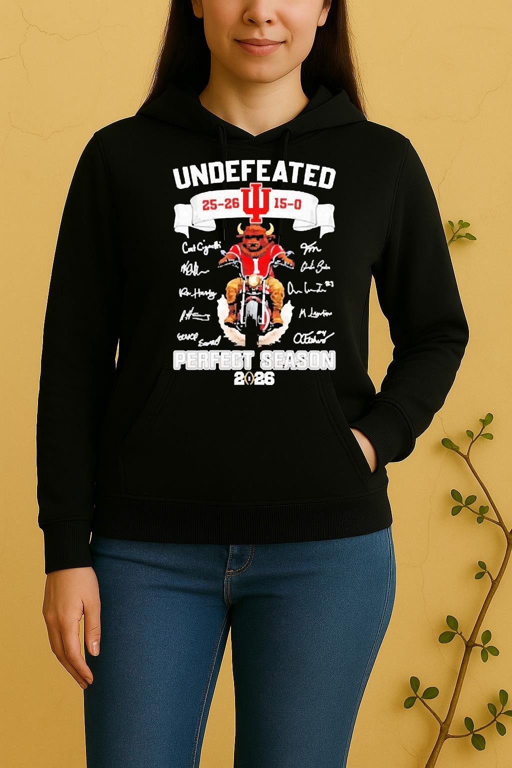 Officials 2026 Indiana Hoosiers Mascot Bike Motor Undefeated Perfect Season All Signatures Unisex Hoodie