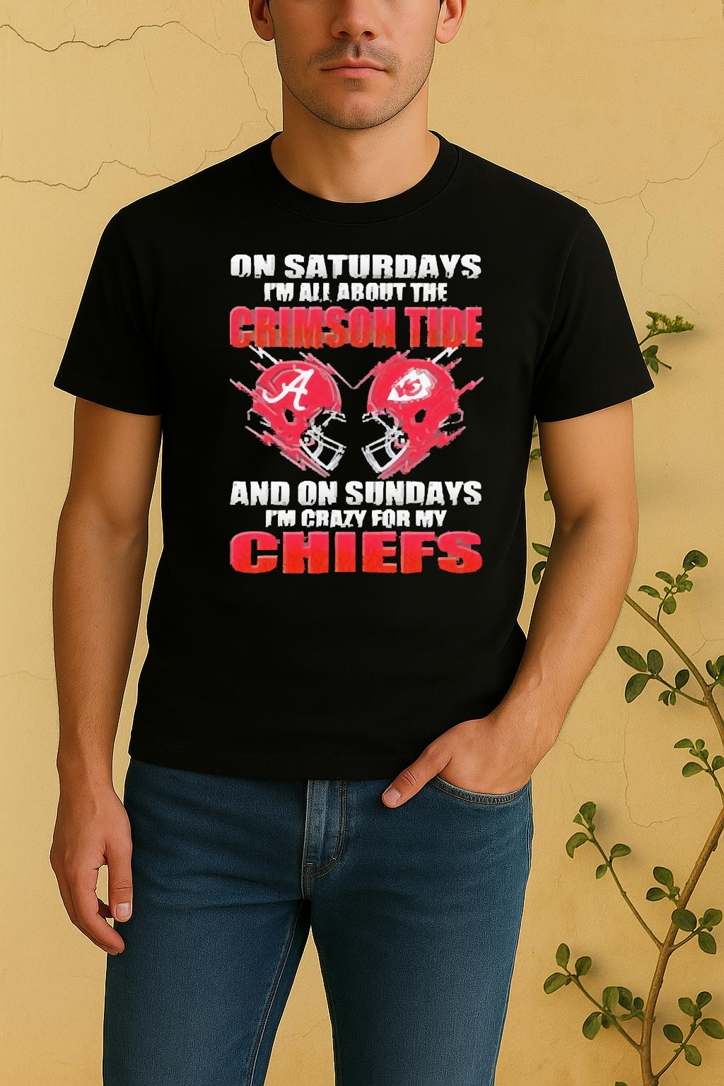 Officials 2026 Saturdays Im All About The Crimson Tide And On Sundays Im Crazy For My Kansas City Chiefs Shirt by Bino Shirt – Custom Graphic T-Shirt