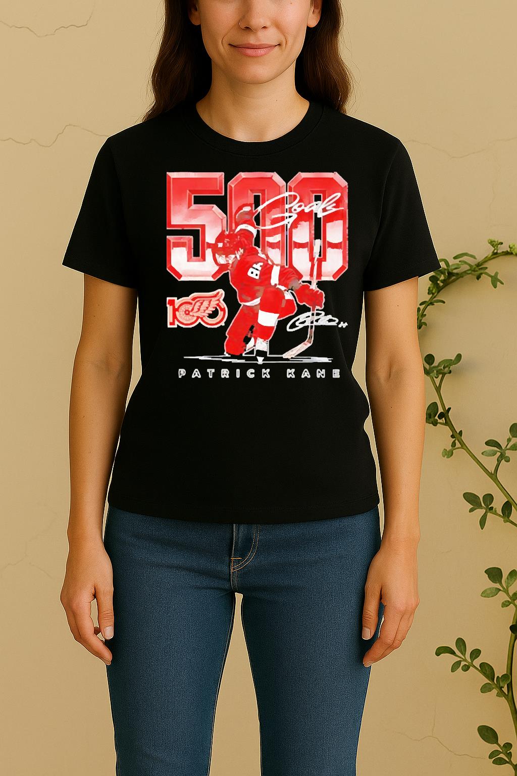 Officials Detroit Red Wings Patrick Kane 500 Goal Signature Women Shirt
