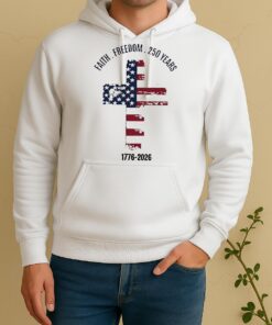Officials Faith Freedom 250 Years 1776 2026 United States Of America Cross Flag Circle Unisex Hoodie
