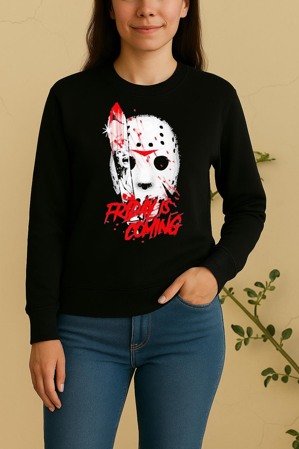 Officials Friday Is Coming Horror Movie Graphic Sweater