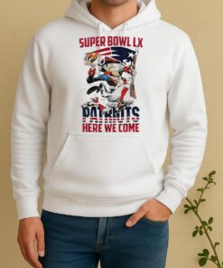 Officials New England Patriots Nfl 2025 Division Champions Super Bowl Lx Patriots Here We Come Mascot Unisex Hoodie