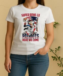 Officials New England Patriots Nfl 2025 Division Champions Super Bowl Lx Patriots Here We Come Mascot Women Shirt