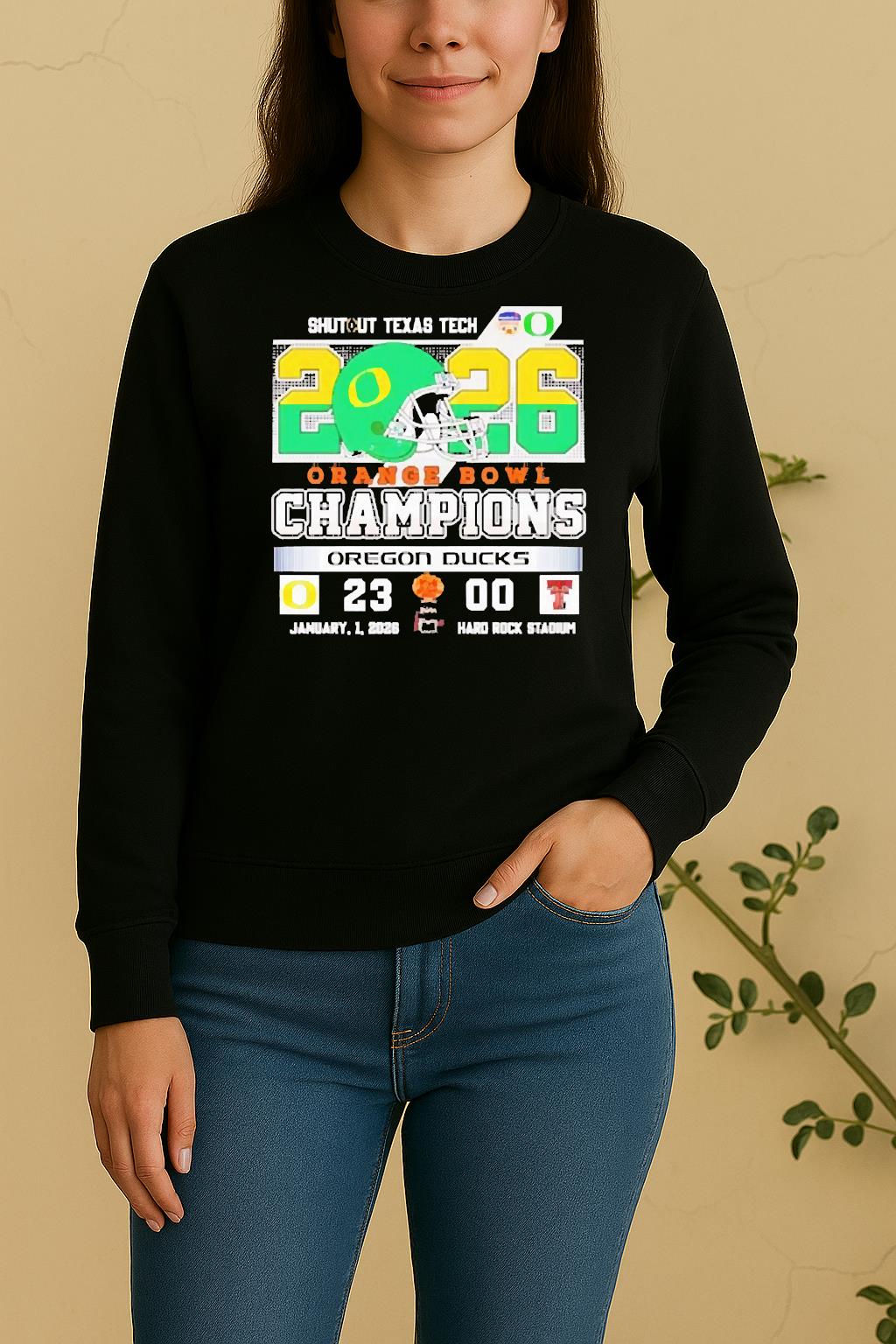 Officials Oregon Ducks 2026 Orange Bowl Champions Shut Up Texas Tech Score Sweater
