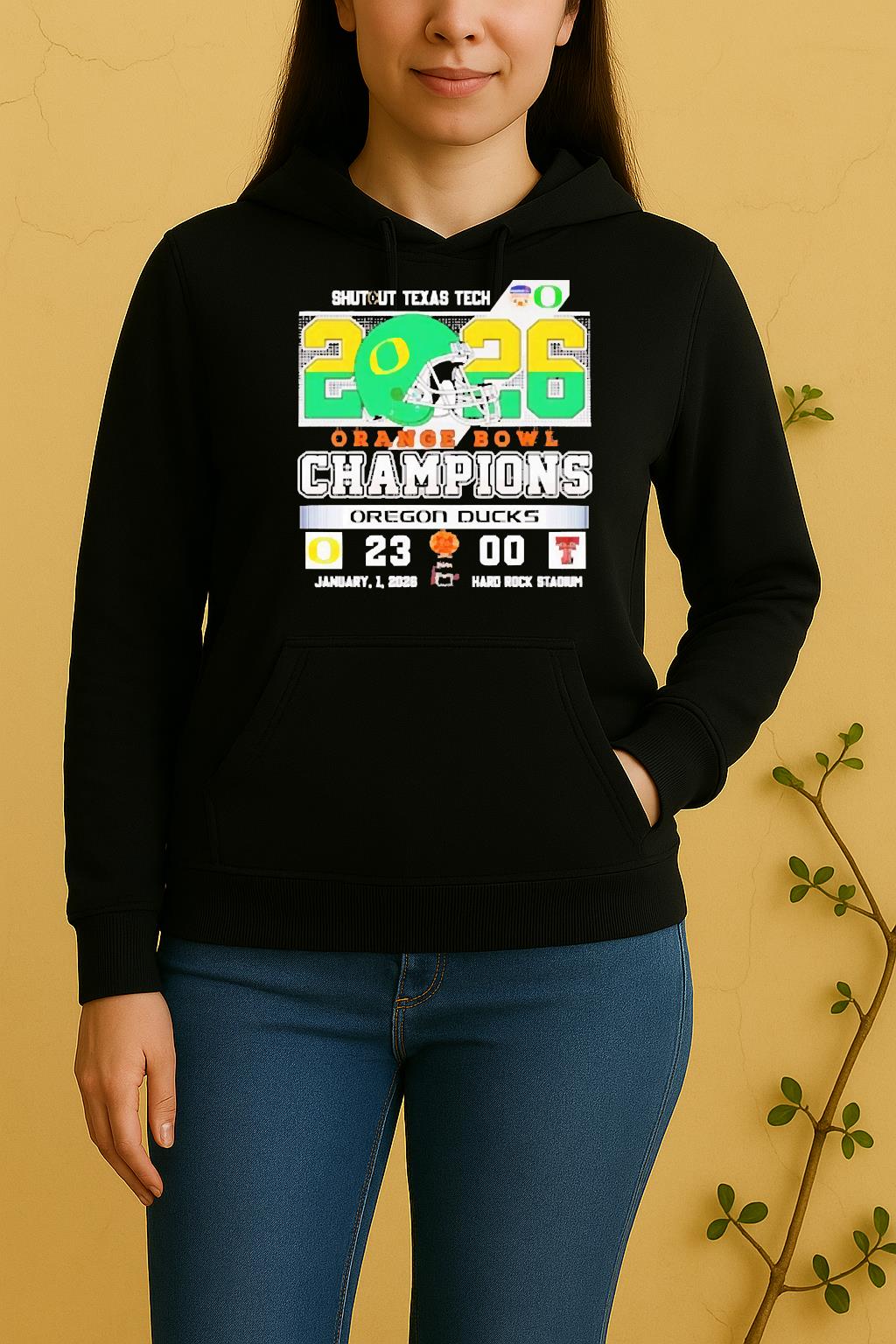 Officials Oregon Ducks 2026 Orange Bowl Champions Shut Up Texas Tech Score Unisex Hoodie