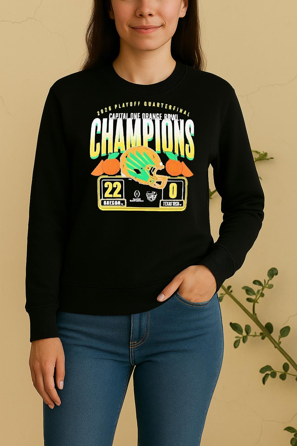 Officials Oregon Ducks Cfp 2026 Orange Bowl Champions Score Sweater