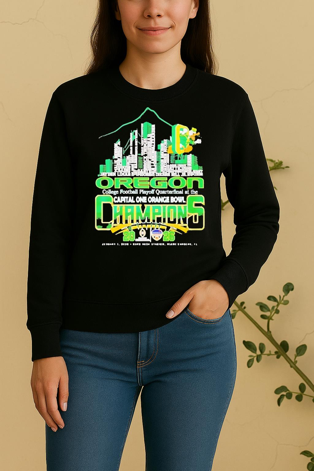 Officials Oregon Ducks Cfp At The Orange Bowl Champions 2026 Players Names Sweater