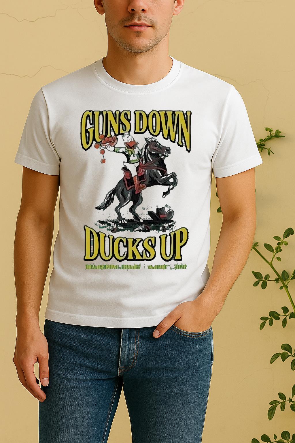 Officials Oregon Ducks Guns Down Ducks Up Orange Bowl Champions 2026 Mascot Shirt by Bino Shirt – Custom Graphic T-Shirt
