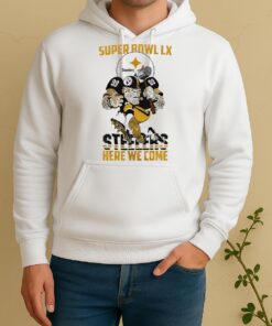 Officials Pittsburgh Steelers Nfl 2025 Division Champions Super Bowl Lx Steelers Here We Come Mascot Unisex Hoodie