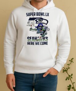 Officials Seattle Seahawks Nfl 2025 Division Champions Super Bowl Lx Seahawks Here We Come Mascot Unisex Hoodie