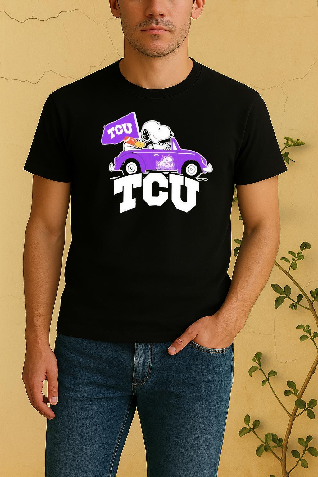 Officials Snoopy And Woodstock Driving Car Tcu Horned Frog Shirt by Bino Shirt – Custom Graphic T-Shirt