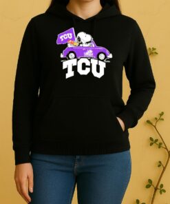 Officials Snoopy And Woodstock Driving Car Tcu Horned Frog Unisex Hoodie