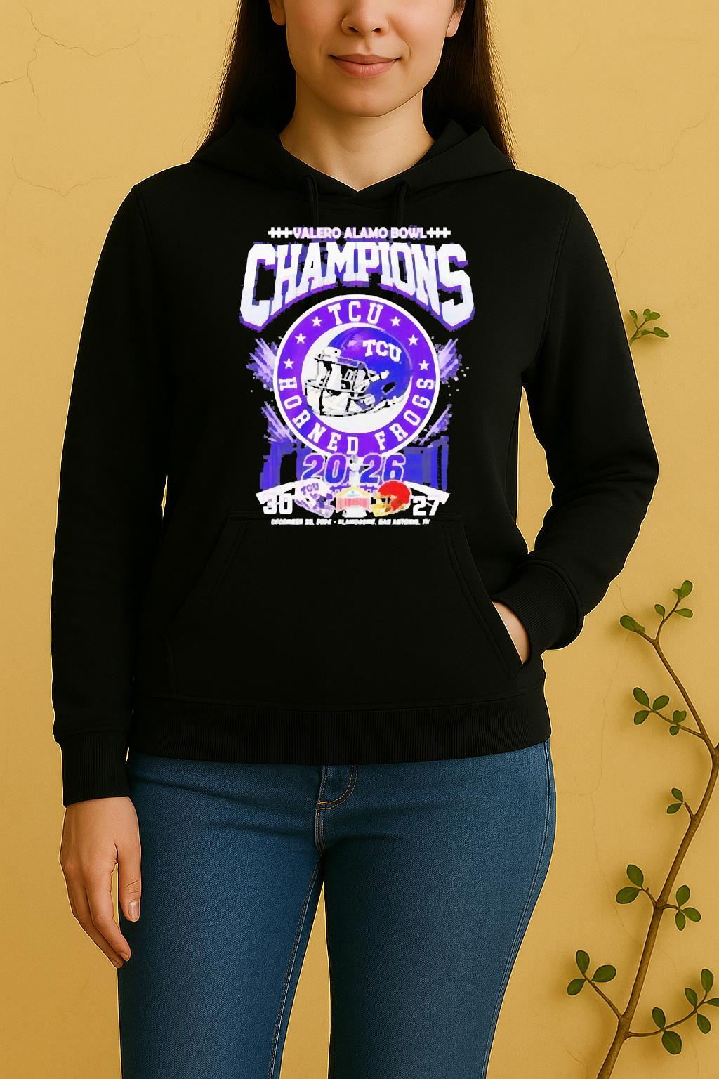 Officials Tcu Horned Frogs 2026 Valero Alamo Bowl Champions Helmet Unisex Hoodie